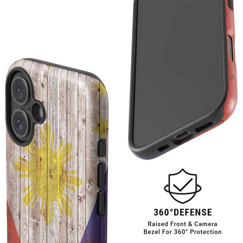 Philippines Flag Dark Wood iPhone 16 Plus Magsafe Impact Case